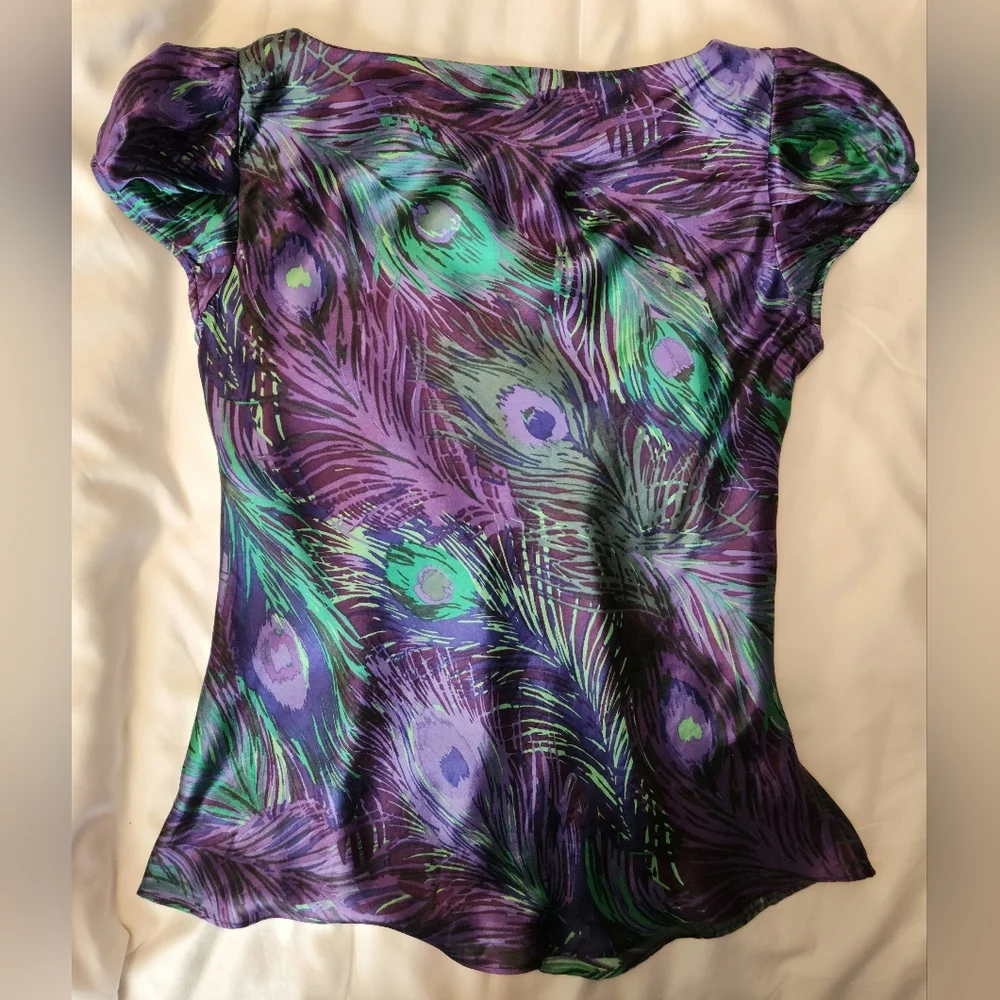 Banana Republic Women's Cap Sleeve Blouse Top Peacock Print Size XS - Picture 4 of 5